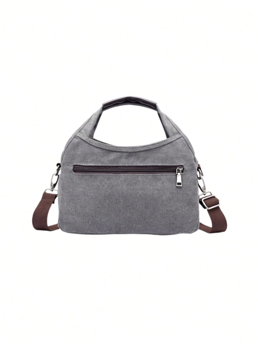 Canvas Satchel Bag Grey Patch Detail Casual