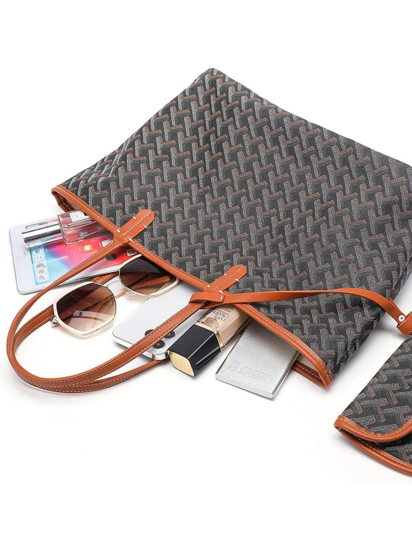 Women's Puffer Tote Handbags Purse Sets for Women Large Leather Clutch Dupes Shoulder Bag for Travel Beach 3pcs (brown)