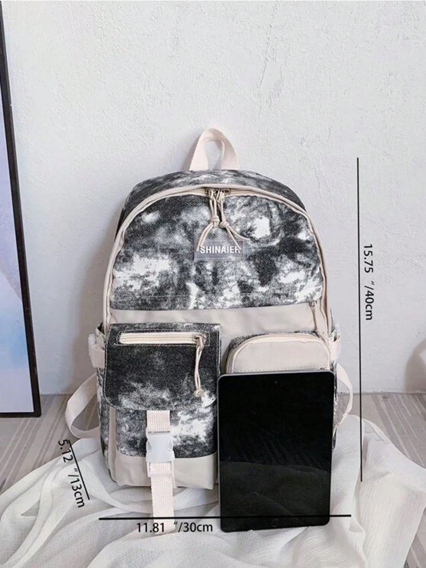 Tie Dye Buckle Decor Laptop Backpack