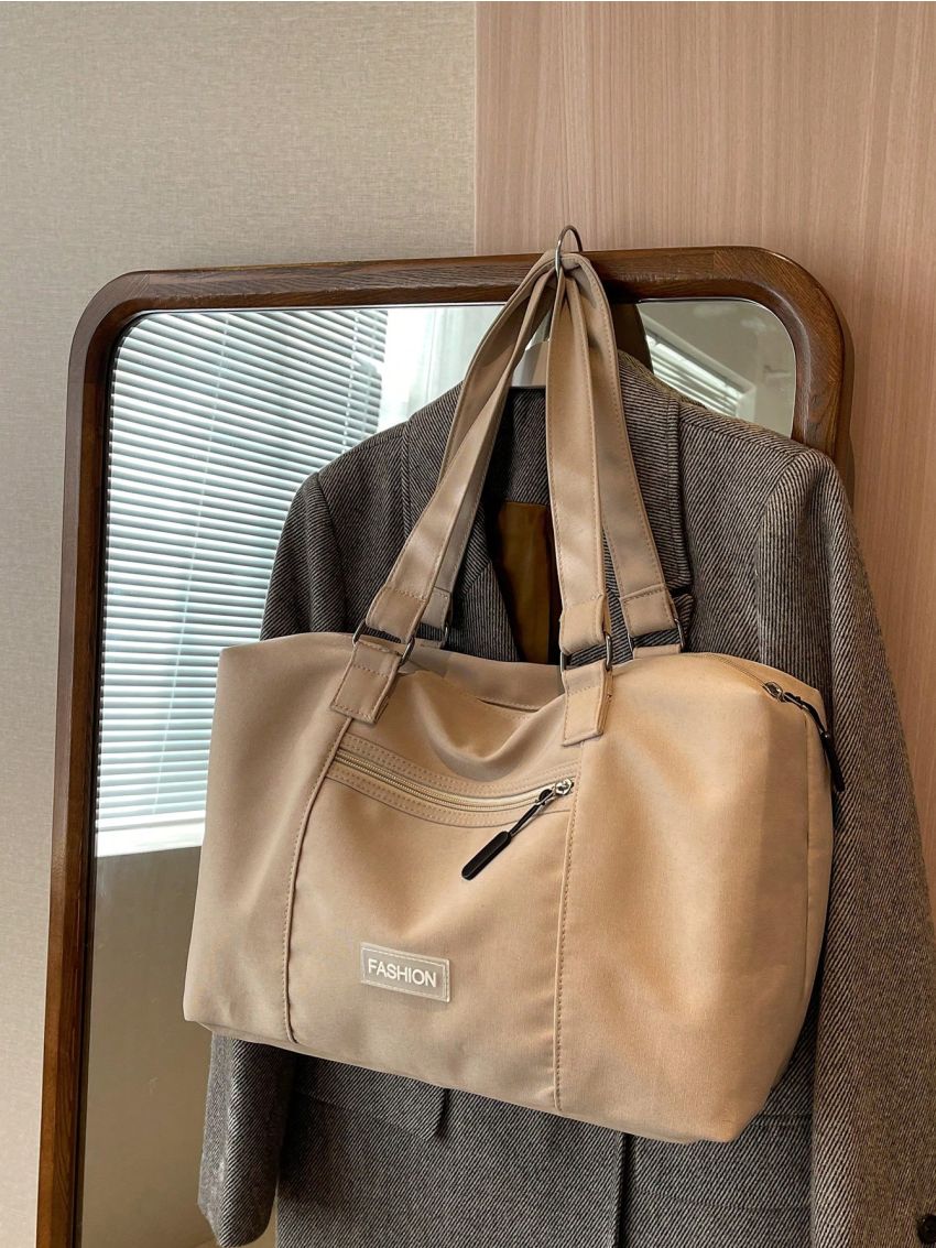 Letter Patch Decor Shoulder Tote Bag