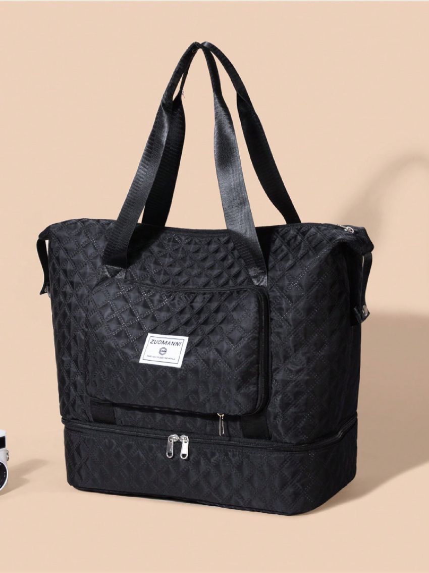 Minimalist Duffel Bag Double Handle Letter Patch Decor For Sport & Travel