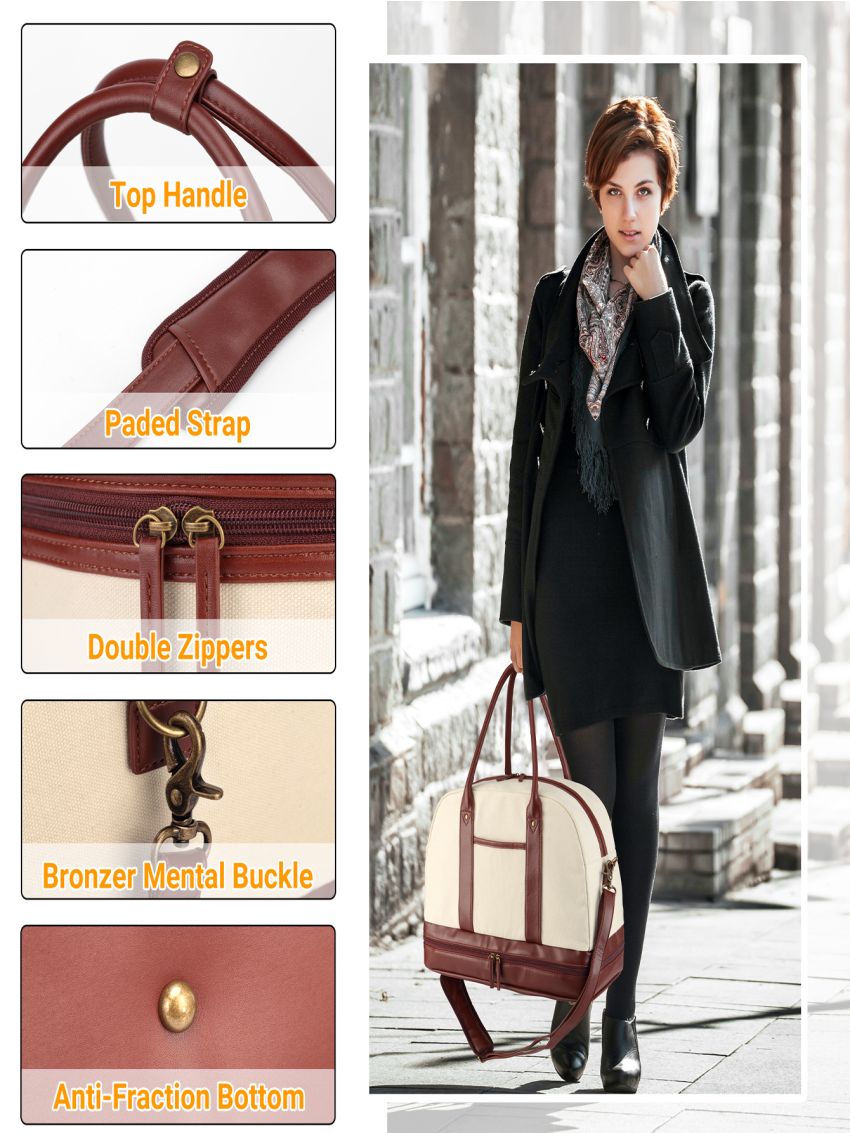 Travel Bag Weekender Bag Canvas Duffle Bag with Shoe Compartment Durable Foldable Tote Easy to Carry Versatile