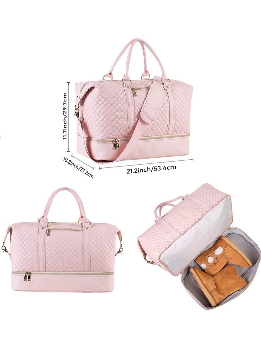 Seyfocnia Large Carry On Bag Travel Duffel Bag,Weekender Overnight Bag with Shoe Pouch Travel Tote Duffel Bag for Women (Pink)