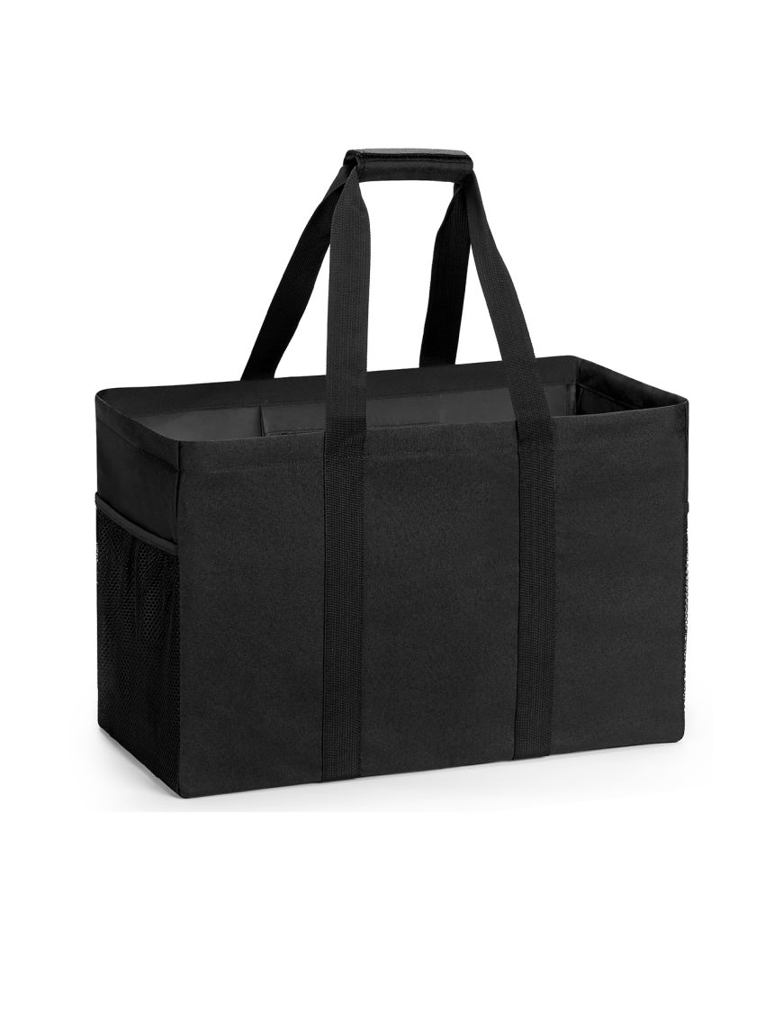 GymChoice Foldable Totes Bag with Two Side Mesh Pockets, Extra Large Utility Shopping Bag,Collapsible Reusable Goods Bag with Reinforced Handle