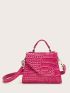 Mini Croc Embossed Patent Satchel Bag