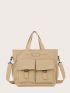 Letter Patch Double Pocket Front Tote Bag