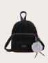 Mini Pom Pom Decor Corduroy Backpack