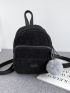 Mini Pom Pom Decor Corduroy Backpack