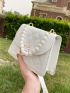 Mini Faux Pearl Decor Quilted Satchel Bag