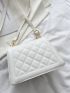 Mini Faux Pearl Decor Quilted Satchel Bag