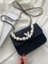 Mini Faux Pearl Decor Flap Satchel Bag