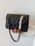 Mini Quilted Faux Pearl Decor Chain Shoulder Bag
