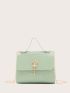Mini Crown Decor Croc Embossed Satchel Bag