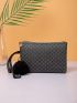 Pom Pom Decor Double Zipper Clutch Bag