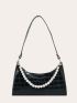 Faux Pearl Decor Croc Embossed Shoulder Bag