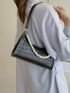 Faux Pearl Decor Croc Embossed Shoulder Bag