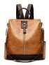 Two Tone Zipper Front Earphone Hole Detail Functional Backpack