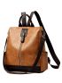 Two Tone Zipper Front Earphone Hole Detail Functional Backpack