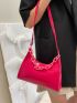 Minimalist Chain Decor Croc Embossed Baguette Bag