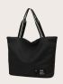 Minimalist Letter Patch Drawstring Tote Bag