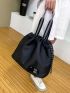 Minimalist Letter Patch Drawstring Tote Bag