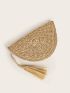 Tassel Decor Straw Clutch Bag