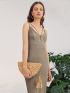 Tassel Decor Straw Clutch Bag