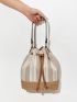 PREMIUM STRIPED PATTERN STRAW VACATION BUCKET BAG