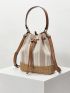 PREMIUM STRIPED PATTERN STRAW VACATION BUCKET BAG
