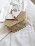 Minimalist Tassel Decor Woven Pattern Flap Straw Bag