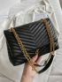 Minimalist Metal Decor Chevron Flap Square Bag