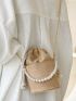 Mini Faux Pearls Decor Drawstring Bucket Bag