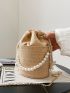 Mini Faux Pearls Decor Drawstring Bucket Bag