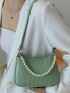 Pearls Decor Croc Embossed Square Bag