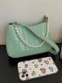 Pearls Decor Croc Embossed Square Bag