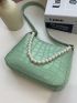 Pearls Decor Croc Embossed Square Bag