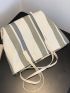 Stripe Canvas Shoulder Tote Bag