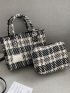 Plaid Pattern Satchel Bag With Inner Pouch