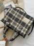 Plaid Pattern Satchel Bag With Inner Pouch