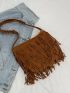 Fringe Decor Suede Crossbody Bag