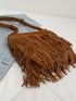 Fringe Decor Suede Crossbody Bag