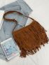 Fringe Decor Suede Crossbody Bag