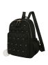 Quilted Studded Decor Functional Backpack With Bag Charm