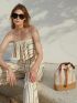 PREMIUM STRIPED PATTERN STRAW VACATION BUCKET BAG
