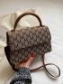 Letter Graphic Flap Satchel Bag