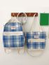 Plaid Pattern Functional Backpack With Shoulder Tote Bag