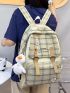5pcs Cartoon Decor Plaid Pattern Backpack Set