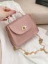 Pearl Decor Croc Embossed Chain Square Bag