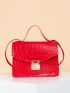 Mini Croc Embossed Flap Satchel Bag