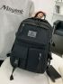 Letter Graphic Buckle Decor Functional Backpack